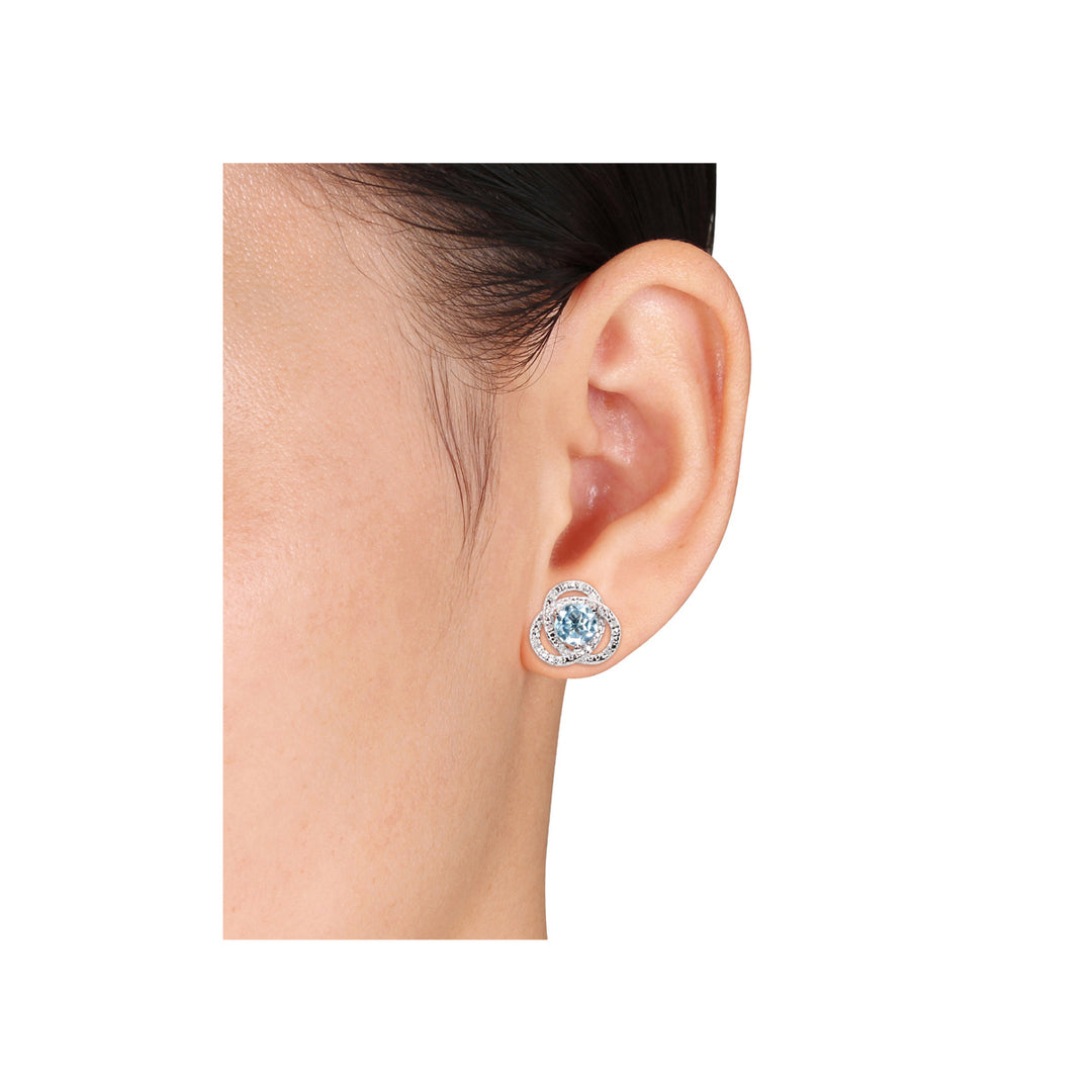 2.00 Carat (ctw) Blue Topaz Infinity Knot Earrings with Accent Diamonds in Sterling Silver Image 2