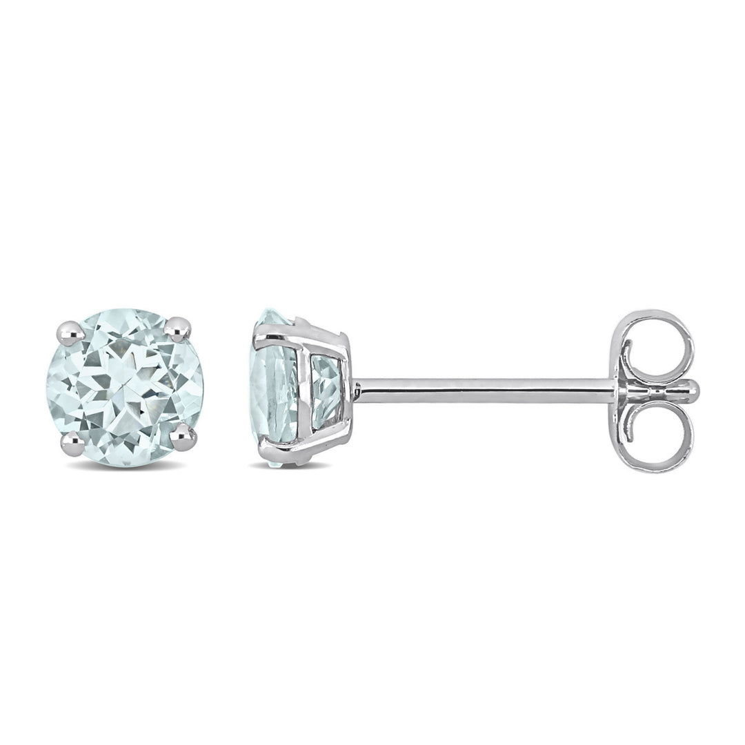 4/5 Carat (ctw) Aquamarine Solitaire Stud Earrings in 14K White Gold  (5mm) Image 1