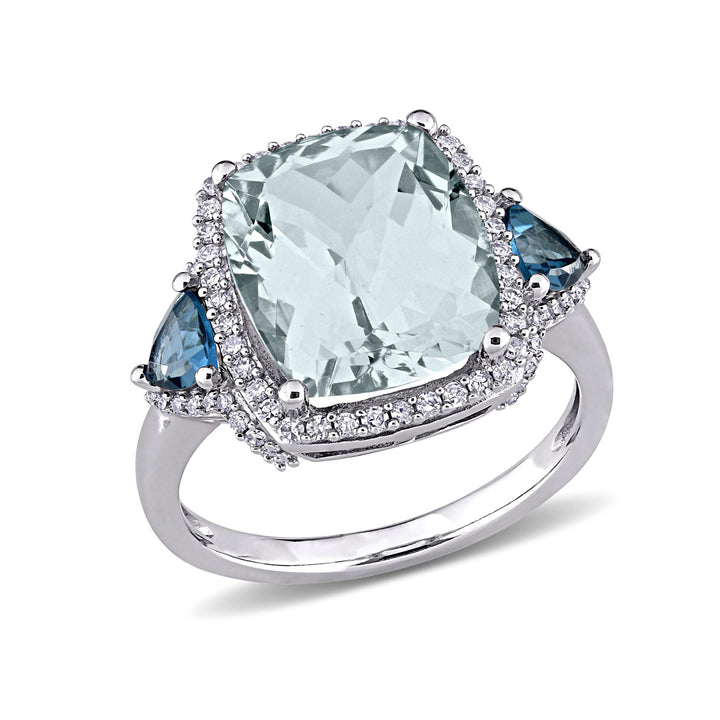 5.60 Carat (ctw) Aquamarine and London Blue Topaz Cocktail Ring in 14K White Gold with Diamonds (SI2-I1, G-H) Image 1