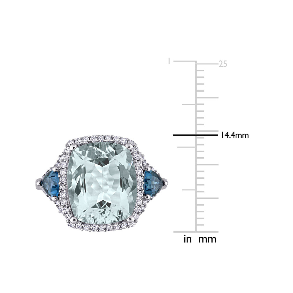 5.60 Carat (ctw) Aquamarine and London Blue Topaz Cocktail Ring in 14K White Gold with Diamonds (SI2-I1, G-H) Image 2