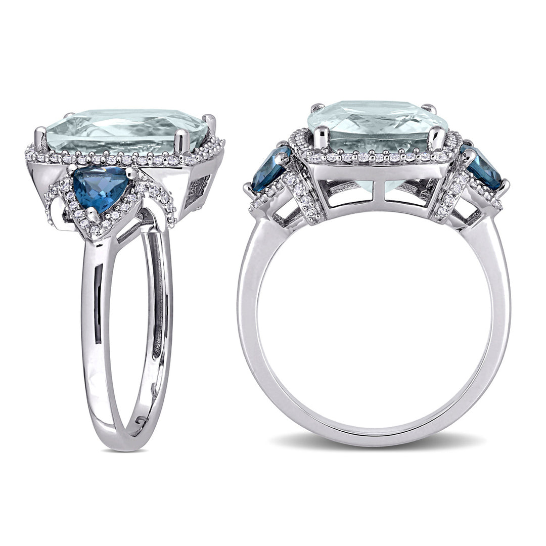 5.60 Carat (ctw) Aquamarine and London Blue Topaz Cocktail Ring in 14K White Gold with Diamonds (SI2-I1, G-H) Image 4