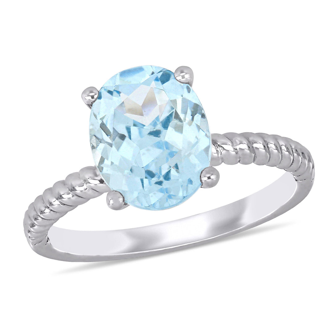 2.10 Carat (ctw) Light Aquamarine Solitaire Oval Ring in 14K White Gold Image 1