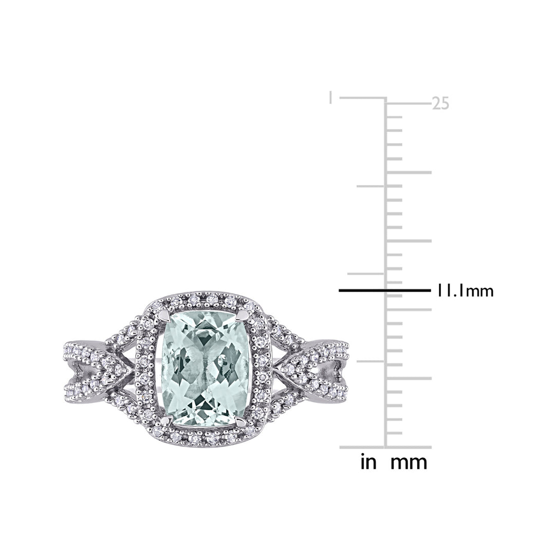 1.12 Carat (ctw) Aquamarine Cushion-Cut Ring in 10K White Gold with Diamonds Image 4