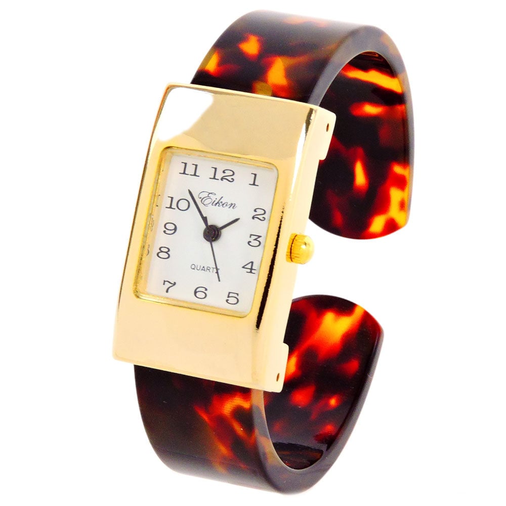 Tortoise Gold Acrylic Band Small Size Womens Bangle Cuff Watch Image 1