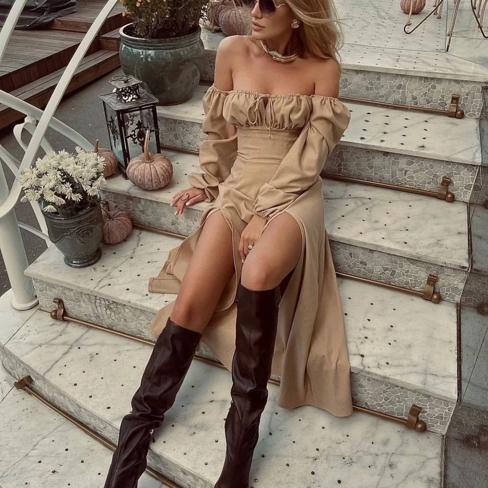 Strap Dress Lace Up Long Sleeve Dress Image 2