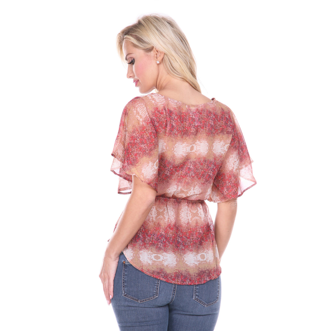 CLEARANCE SALE Floral Sheer Kimono Sleeve Blouse with Tie Waist Image 3