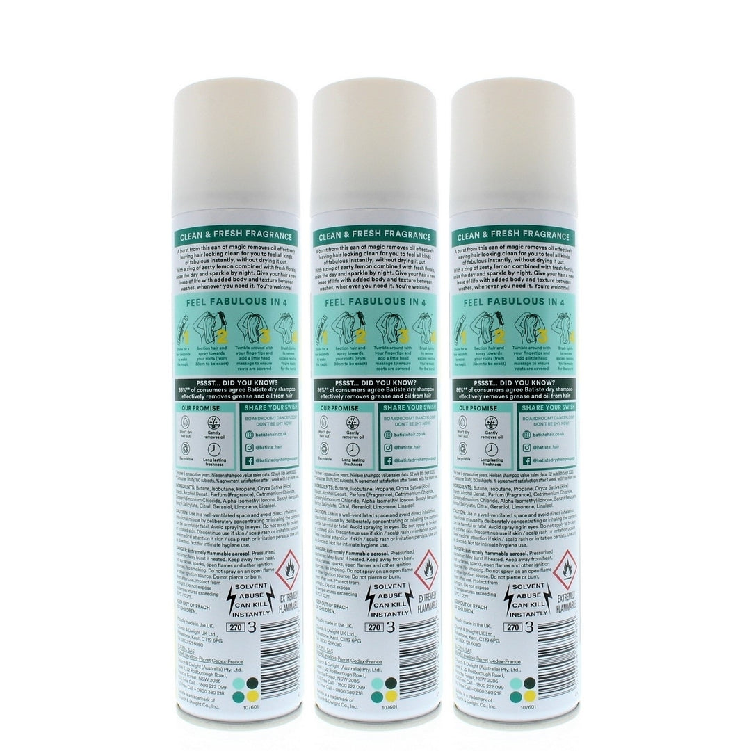 Batiste Instant Hair Refresh Dry Shampoo Original Classic Fresh 200ml/120g (3-Pack) Image 3