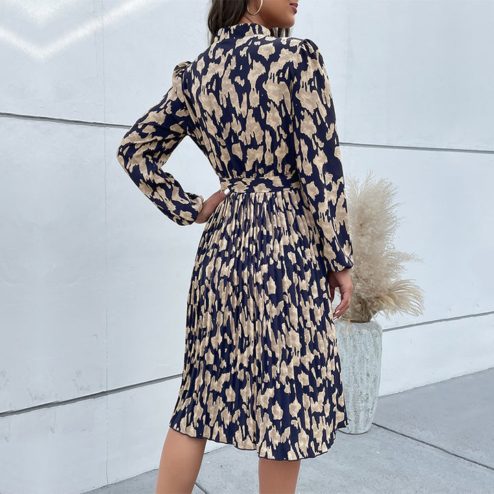 Fashion Pleated Printed Long-sleeved Dress Image 3