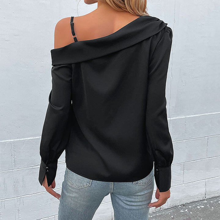 Fashion Irregular Black Off-shoulder Long-sleeved Shirt Image 3