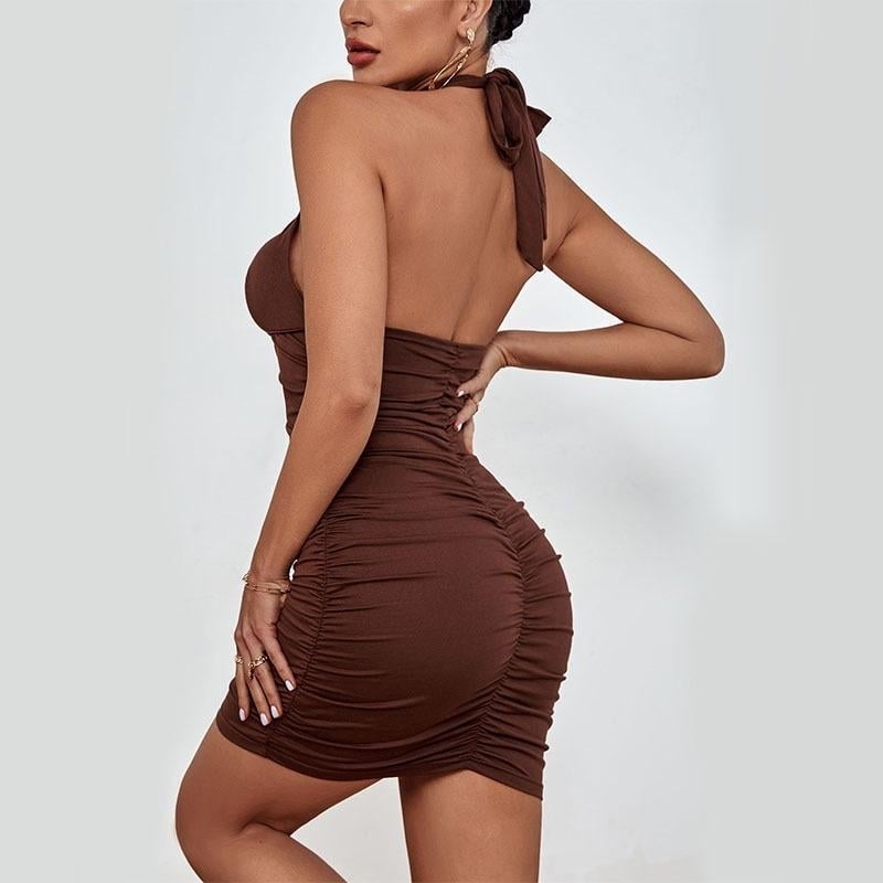Solid Color Cut-out Sexy Dress Image 2