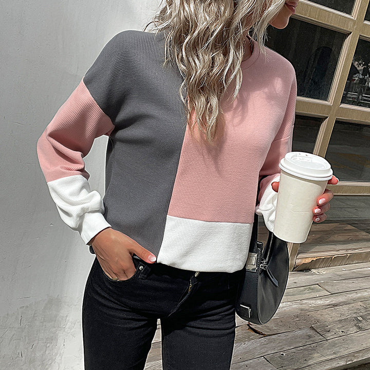 Splice Knitted Top Long-sleeved Color-block Knitted Sweater For Women Image 1