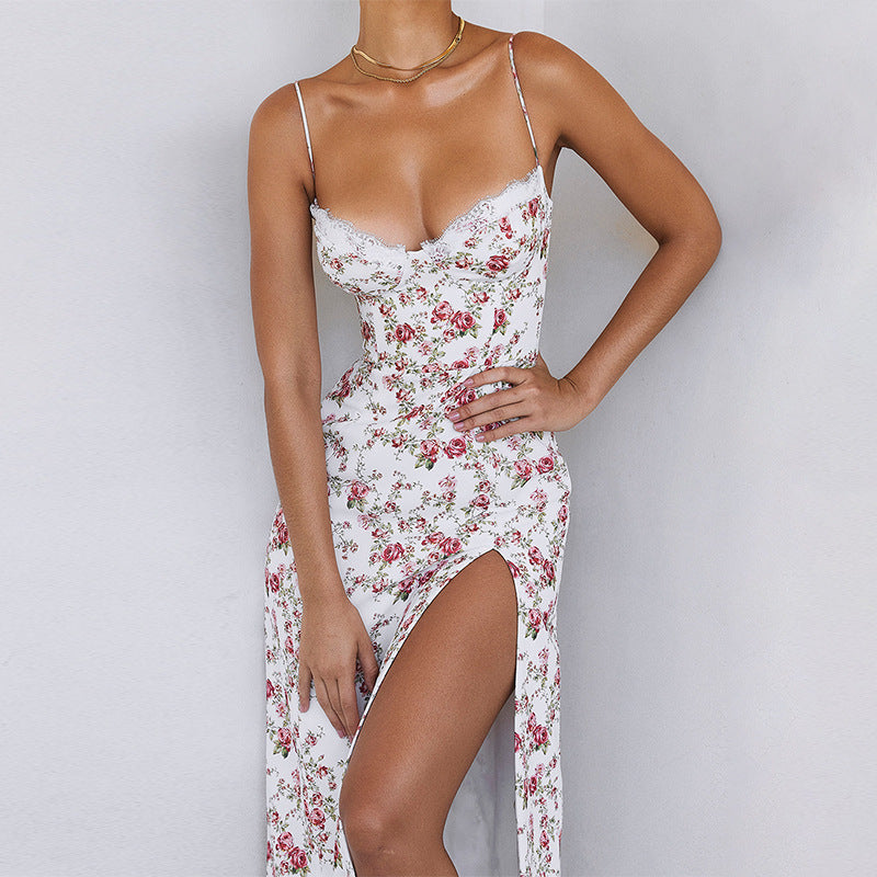 Small Floral Bohemian Split Sexy Suspender Dress Image 4