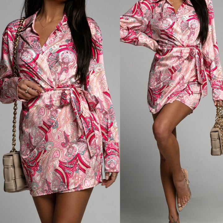 V-neck Printed Fashion Long-sleeved Dress Image 3