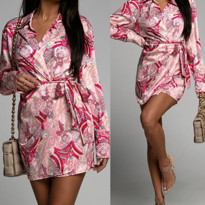 V-neck Printed Fashion Long-sleeved Dress Image 1