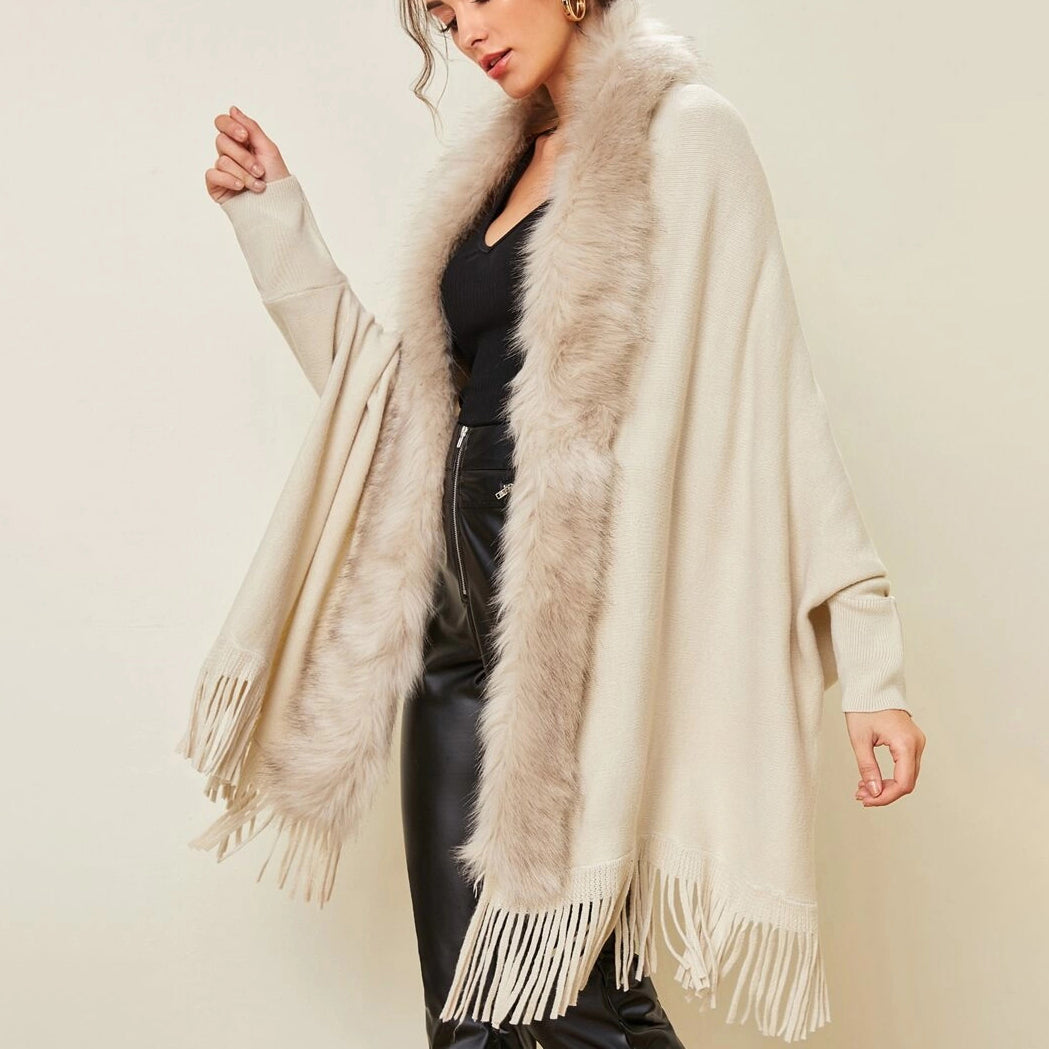 Wool Collar Shawl Cardigan Sweater Coat Image 1