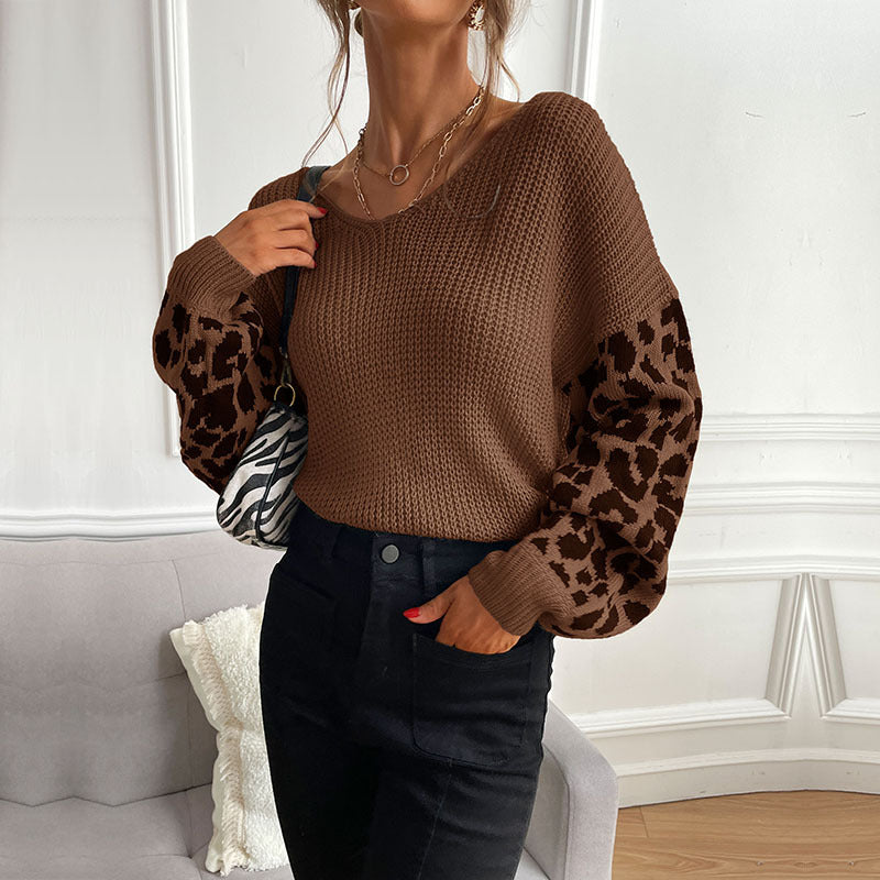 Thin Round Neck Knitted Pullover Leopard Sweater For Women Image 1