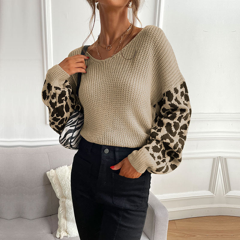Thin Round Neck Knitted Pullover Leopard Sweater For Women Image 2