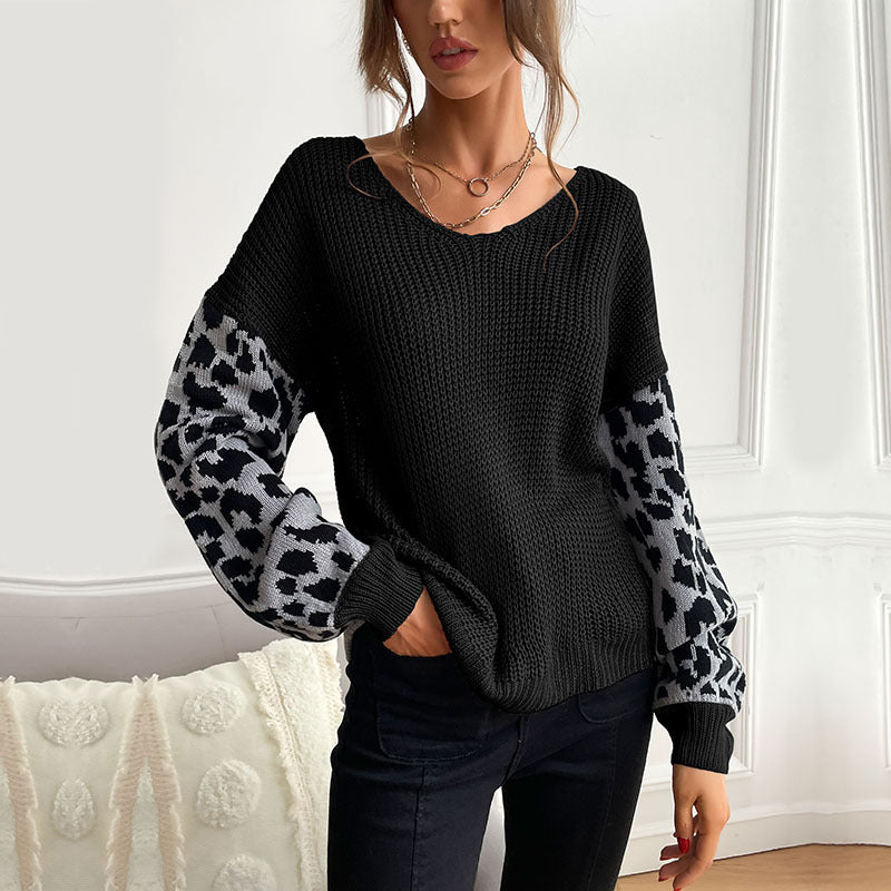 Thin Round Neck Knitted Pullover Leopard Sweater For Women Image 3