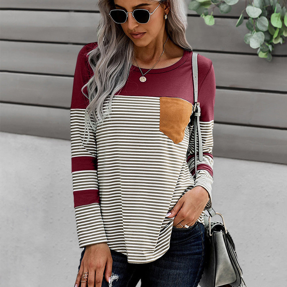 Stripe Panel Contrast Long-sleeved Slim T-shirt Image 1