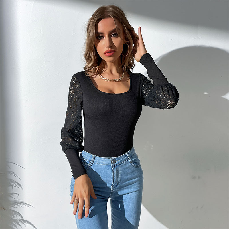 Black Cut-out Long-sleeved Bodysuit Image 1