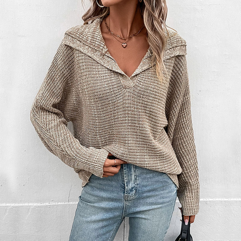 Solid Color Casual Long-sleeved Lapel Sweater Image 1