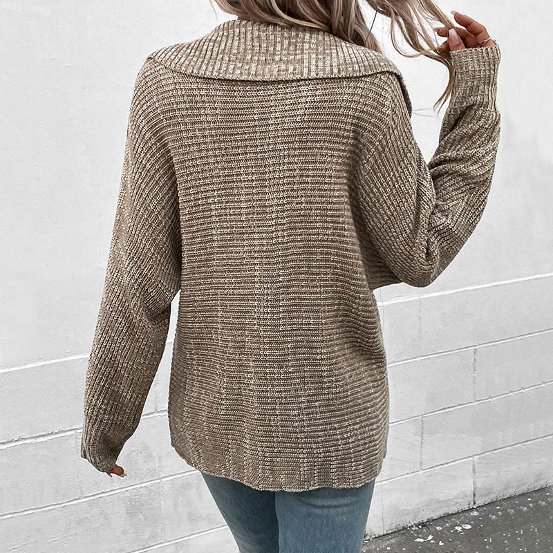 Solid Color Casual Long-sleeved Lapel Sweater Image 4