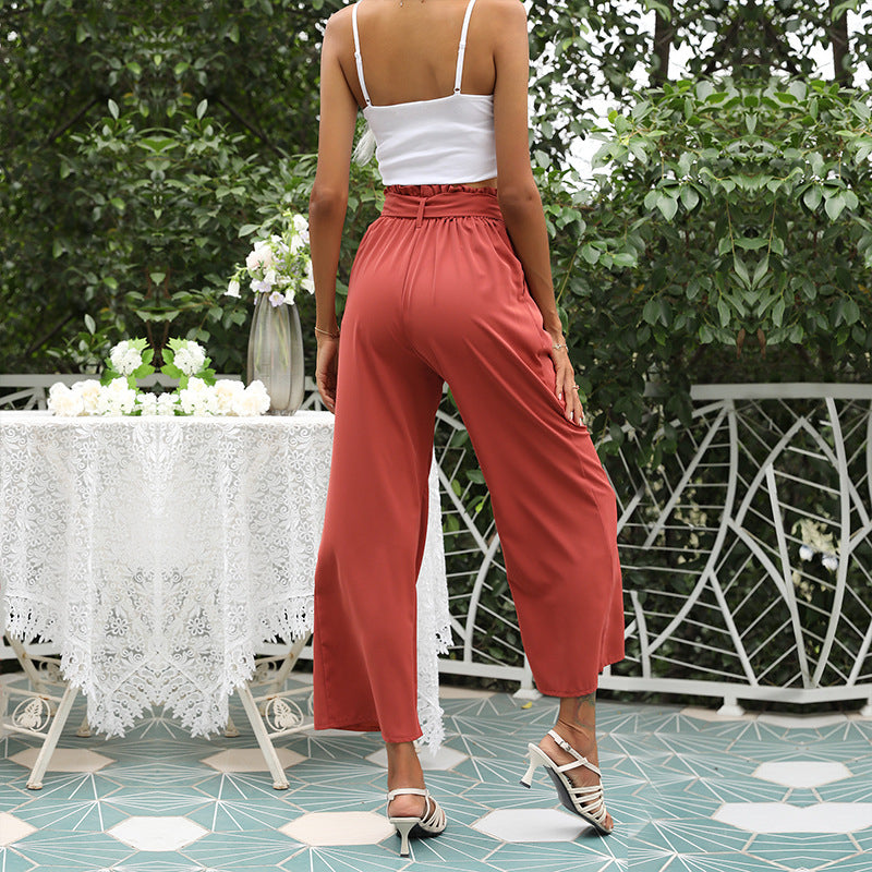 High Waist Solid Color Flare Pants Image 2
