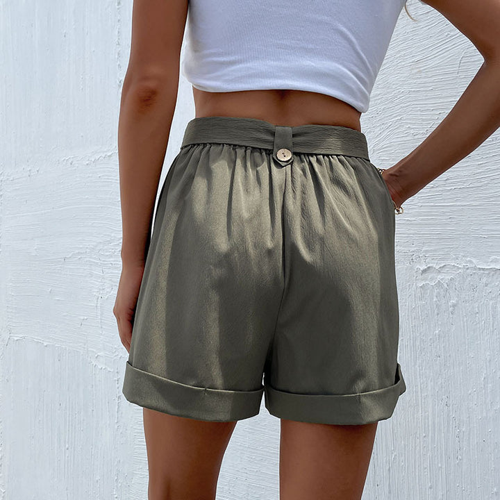 Casual Green Shorts With Belt For Women Image 4