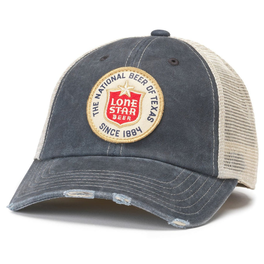 Lone Star Beer Label Patch Distressed Navy Colorway Adjustable Hat Image 1