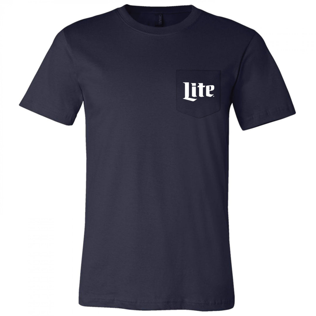 Miller Lite Beer Front and Back Navy and White Logo Print Pocket T-Shirt Image 3