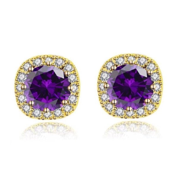 Paris Jewelry 14k Yellow Gold 1/2Ct Round Created Tanzanite CZ Halo Stud Earrings Plated Image 1
