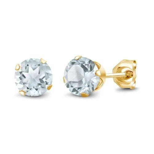 24k Yellow Gold Plated 2 Cttw Created Aquamarine CZ Round Stud Earrings Image 1