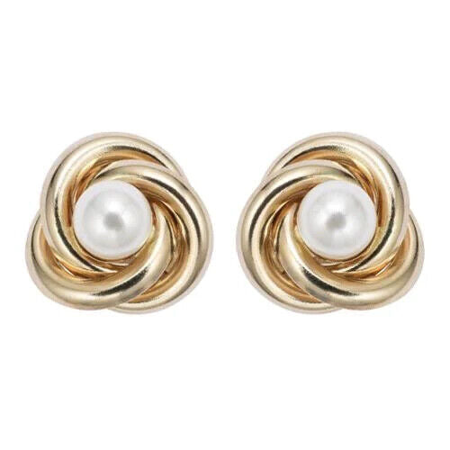 18K Yellow Gold Plated White Freshwater Pearl Round 1 CT Stud Earrings Image 1