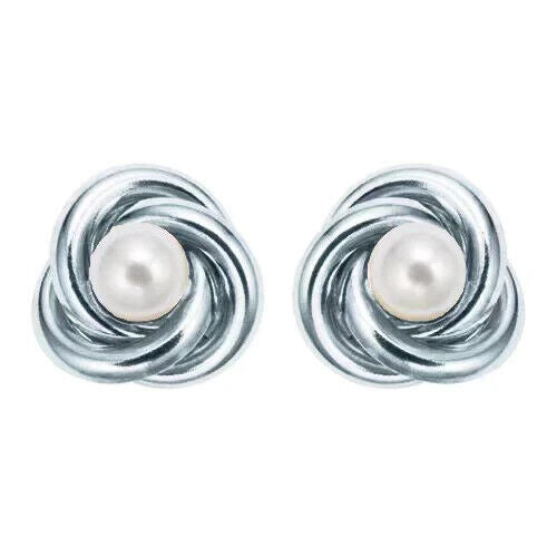 18K White Gold Plated Created White Freshwater Pearl Round 2 CT Stud Earrings Image 1