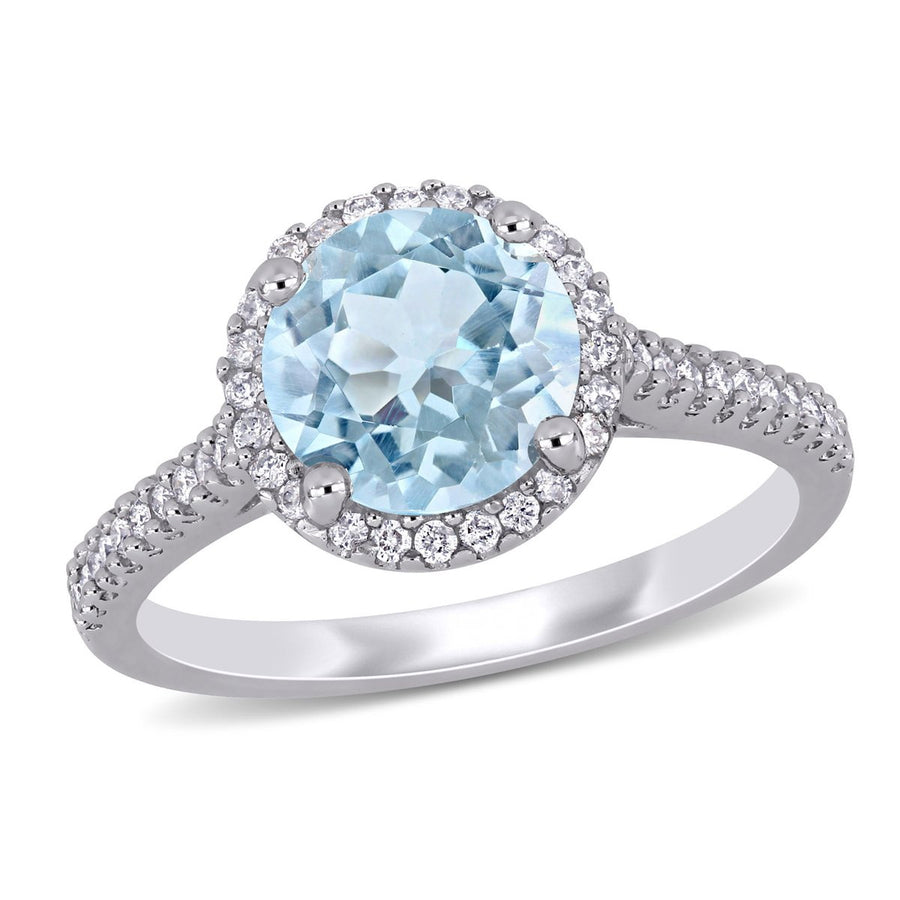 1.50 Carat (ctw) Aquamarine Engagement Ring with Diamonds in 14K White Gold Image 1
