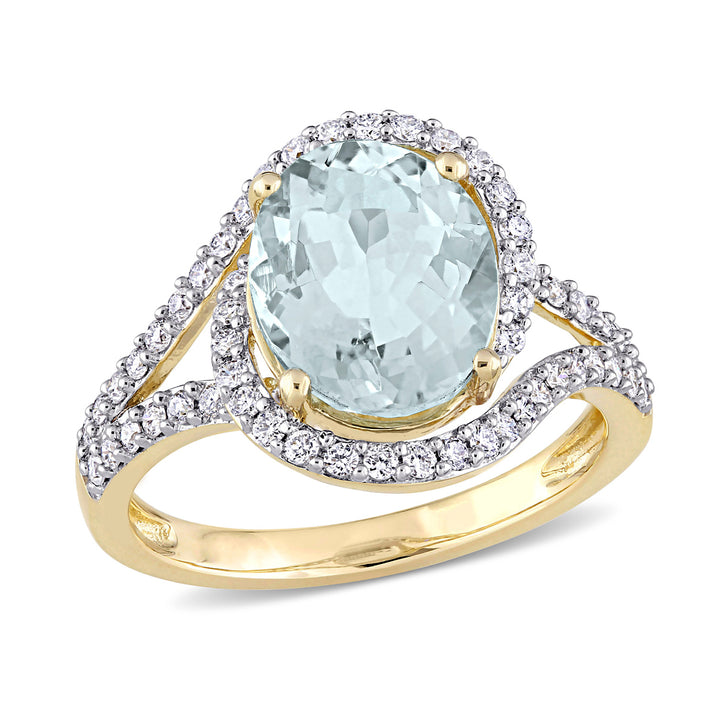 3.20 Carat (ctw) Oval Aquamarine Ring in 14K Yellow Gold with Diamonds 1/2 Carat (ctw) Image 1