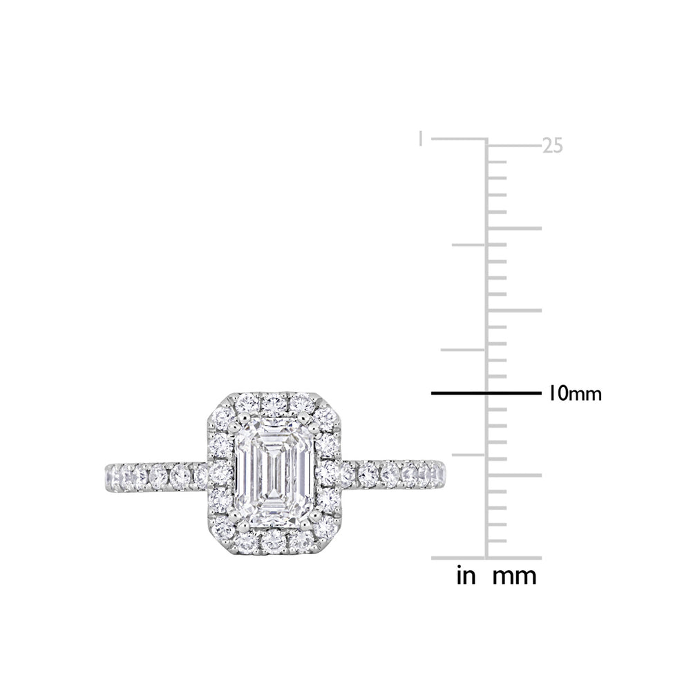 1.60 Carat (ctw VS2-Si1 K-L-M) Diamond Emerald-Cut Halo Engagement Ring in 14k White Gold Image 2