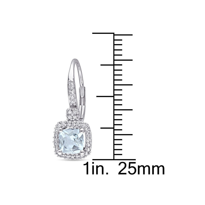 2.00 Carat (ctw) Cushion-Cut Aquamarine Dangle Earrings with Diamonds 1/5 Carat (ctw) in 10K White Gold Image 3