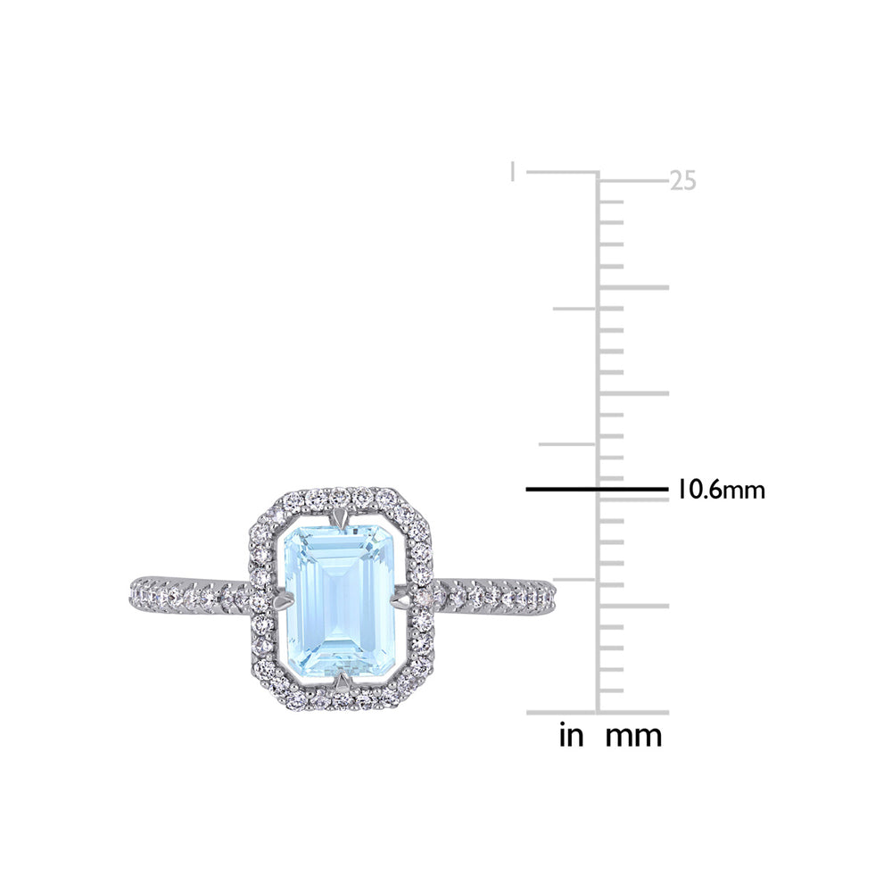 9/10 Carat (ctw) Aquamarine Halo Ring with Diamonds in 14K White Gold Image 2