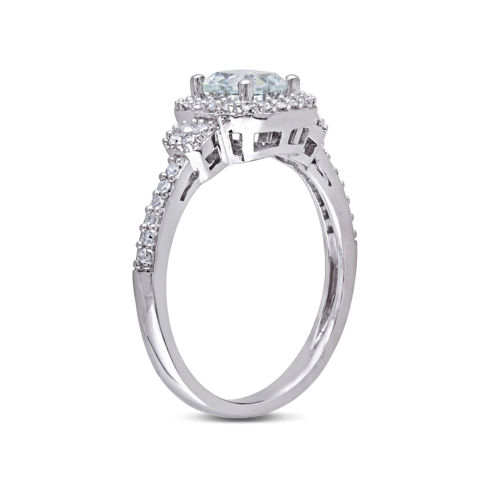 7/10 Carat (ctw) Light Aquamarine Ring with Diamond Halo in 10K White Gold Image 2
