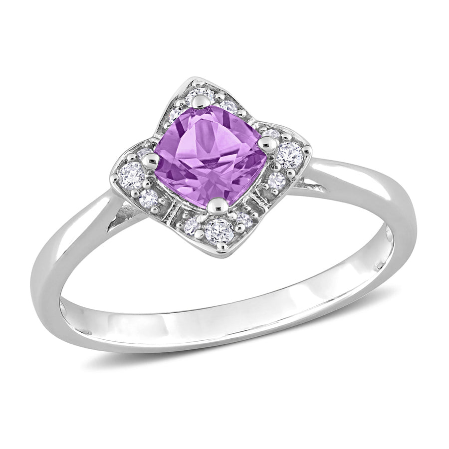5/8 Carat (ctw) Amethyst Halo Ring with Diamonds in Sterling Silver Image 1