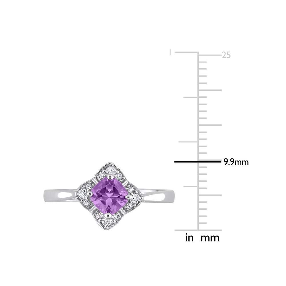 5/8 Carat (ctw) Amethyst Halo Ring with Diamonds in Sterling Silver Image 2