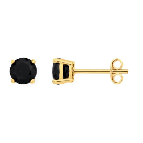 18k Yellow Gold Plated Created Black Sapphire CZ 2 Carat Round Stud Earrings Image 1