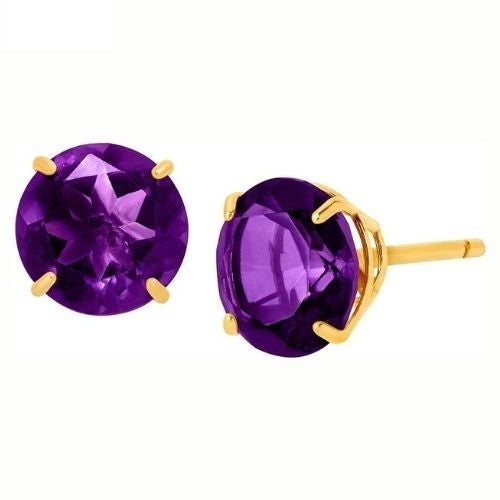 14k Yellow Gold Plated 3 Carat Round Created Amethyst Sapphire CZ Stud Earrings Image 1