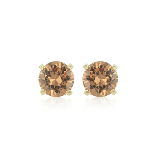 14k Yellow Gold Plated 1/2 Carat Round Created Champagne Sapphire CZ Stud Earrings Image 1