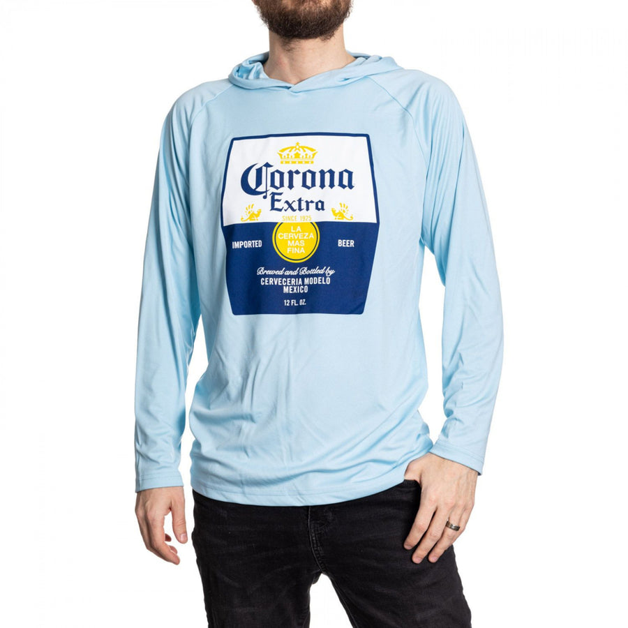 Corona Extra Label Blue Colorway Long Sleeved Hooded T-Shirt Image 1