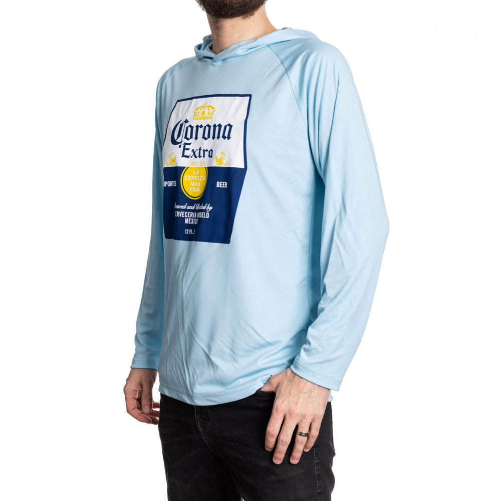 Corona Extra Label Blue Colorway Long Sleeved Hooded T-Shirt Image 2