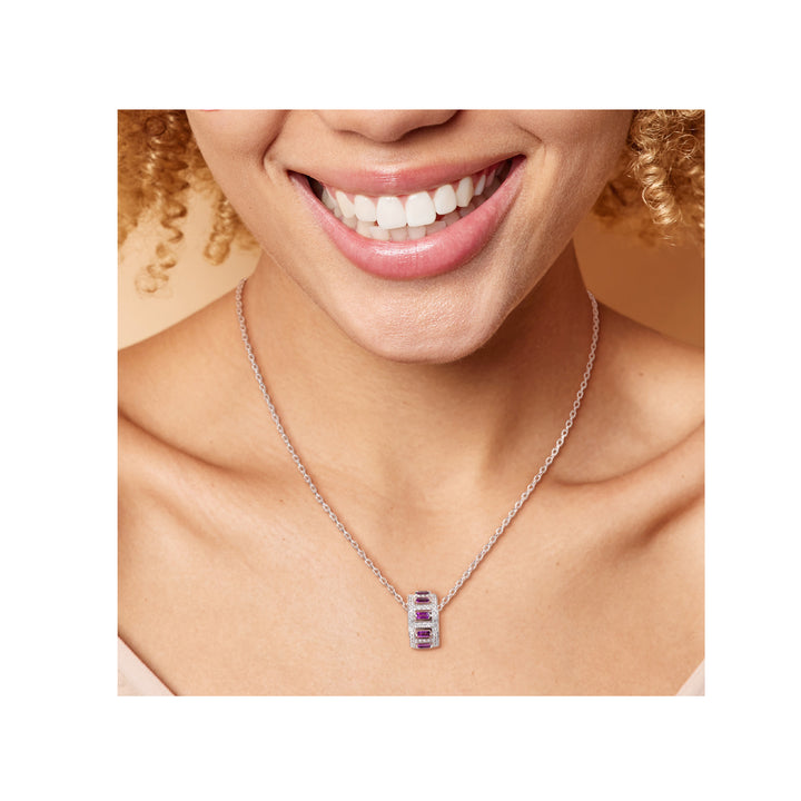 2.14 Carat (ctw) African Amethyst and White Topaz Spinner Pendant Necklace in Rose Plated Sterling Silver with Chain Image 2