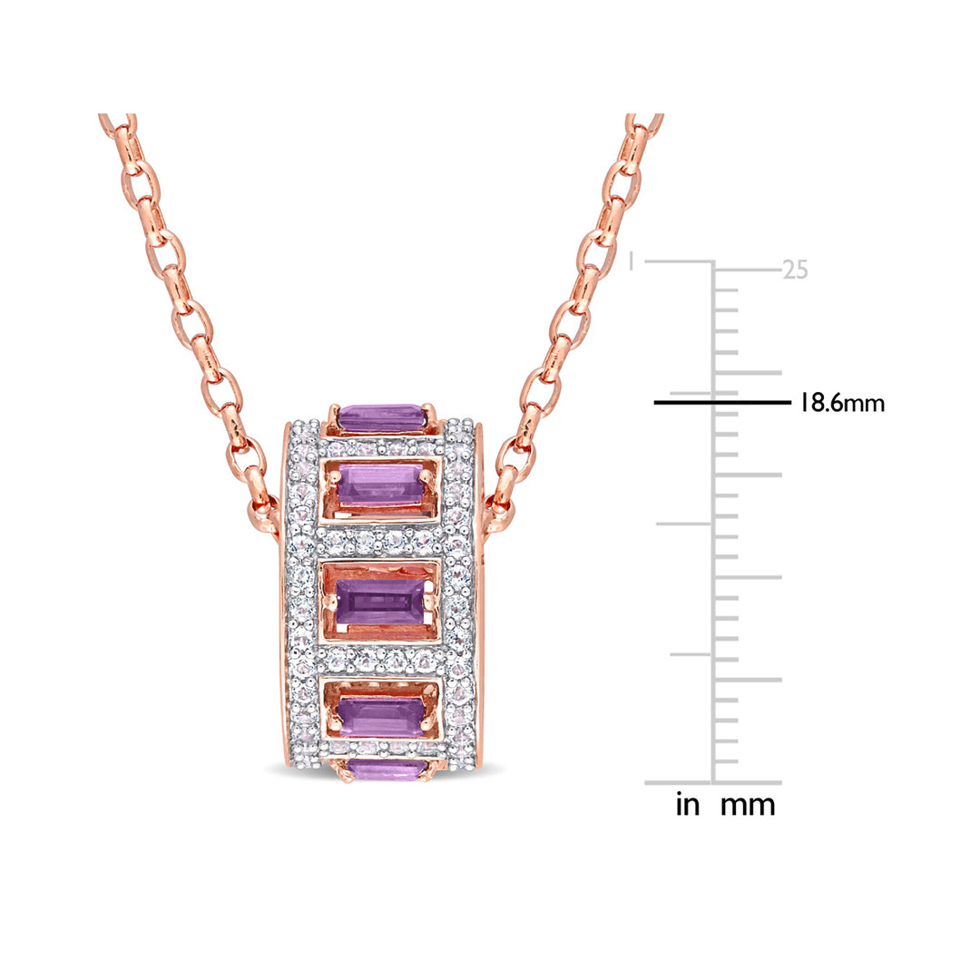 2.14 Carat (ctw) African Amethyst and White Topaz Spinner Pendant Necklace in Rose Plated Sterling Silver with Chain Image 3