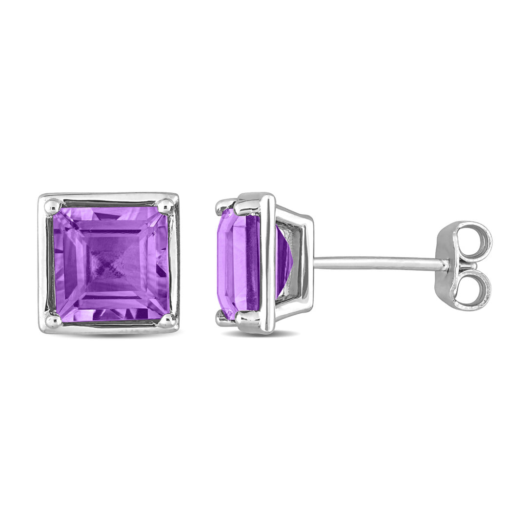 3.00 Carat (ctw) Amethyst Square Solitaire Stud Earrings in Sterling Silver Image 1